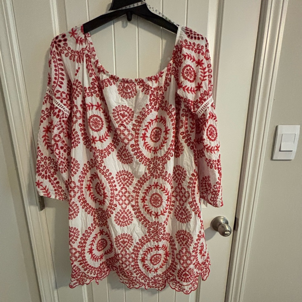 Missguided Dress Off Shoulder White w/ Red Flowers Size 18